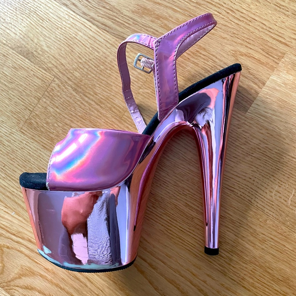 Pink holographic pleaser shoes for dancing. Size 5.
